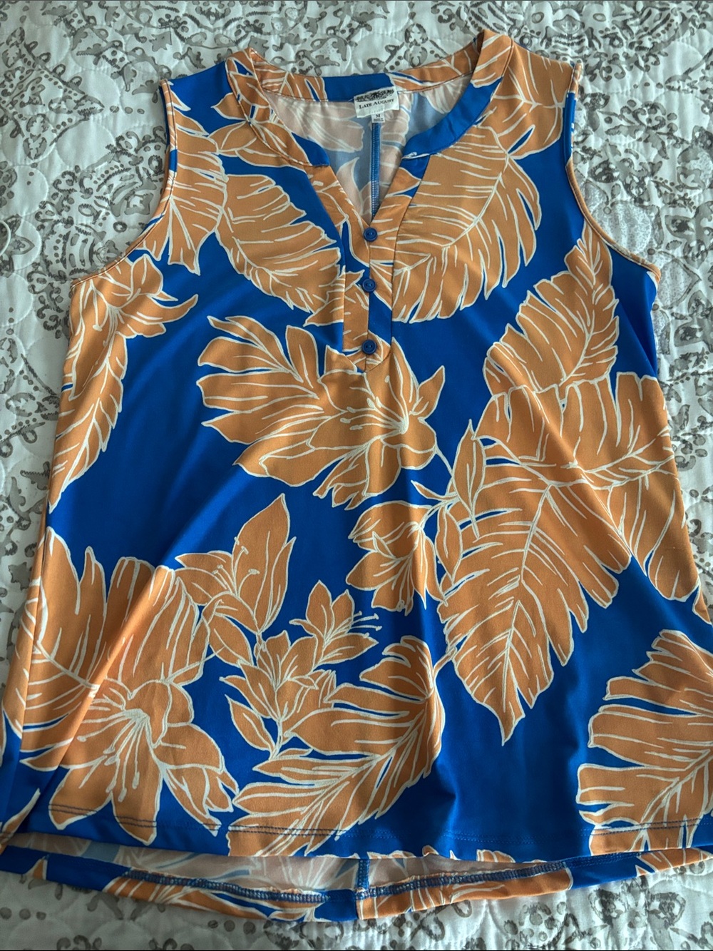 Late August blue/coral s/s shirt, Sz medium